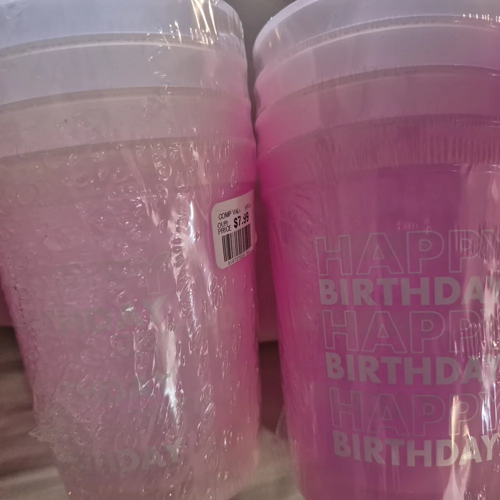 4 sets of Happy Birthday Color-Changing Party Cups - Vibrant Pink Total of 16